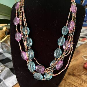 Blue and purple beaded necklace